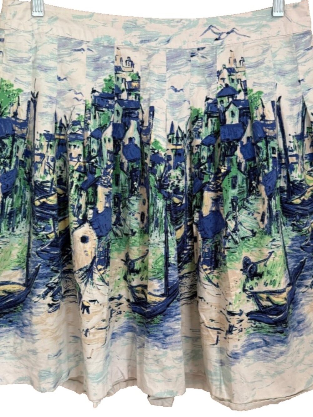 Talbots Petites Venice Italy Canal Boat A-Line Skirt 14P Blue AOP Artsy Coastal